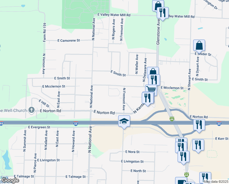 map of restaurants, bars, coffee shops, grocery stores, and more near 1264 East Mcclernon Street in Springfield