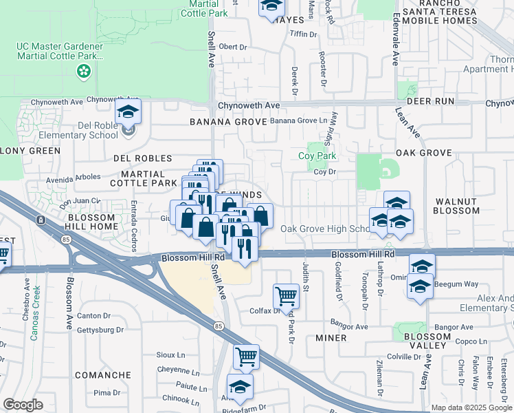 map of restaurants, bars, coffee shops, grocery stores, and more near 310 Tradewinds Drive in San Jose
