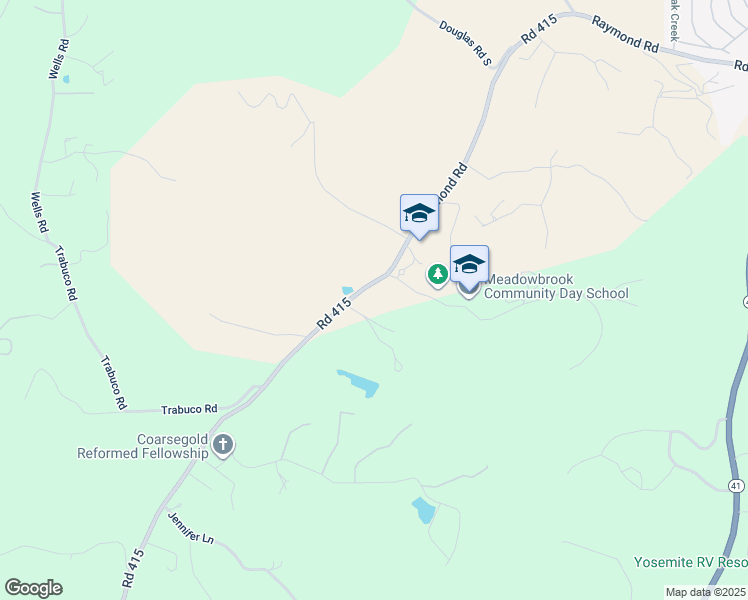 map of restaurants, bars, coffee shops, grocery stores, and more near 45318 Road 415 in Coarsegold