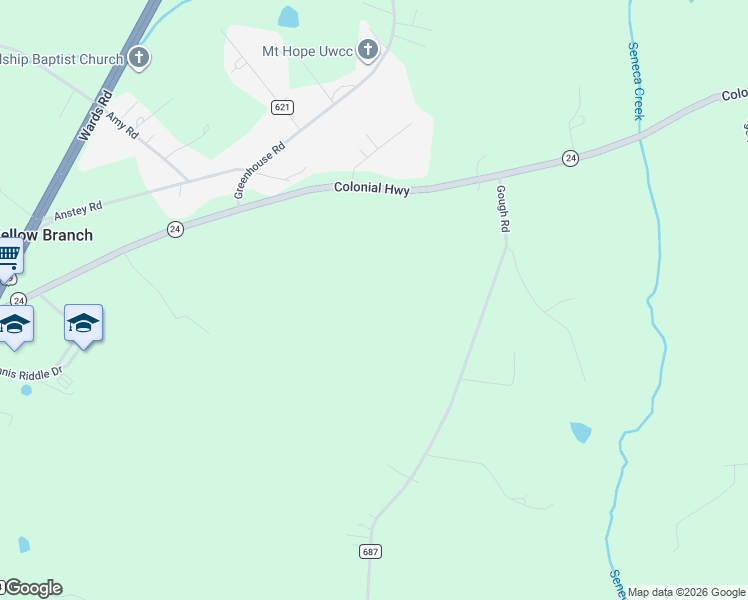 map of restaurants, bars, coffee shops, grocery stores, and more near 3312 Colonial Highway in Rustburg