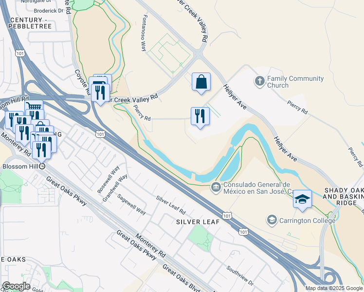 map of restaurants, bars, coffee shops, grocery stores, and more near 5941 Optical Court in San Jose