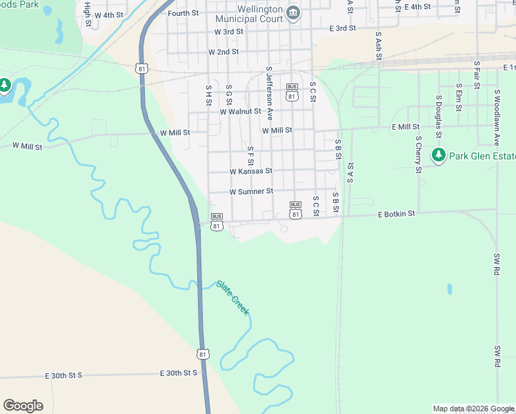 map of restaurants, bars, coffee shops, grocery stores, and more near 1216 South Jefferson Avenue in Wellington