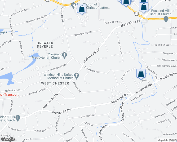 map of restaurants, bars, coffee shops, grocery stores, and more near 3620 Brymoor Road Southwest in Roanoke