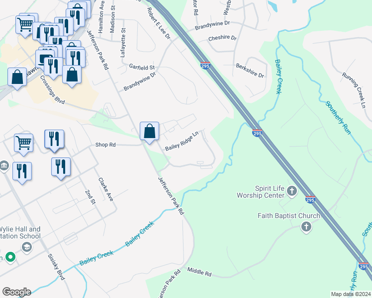 map of restaurants, bars, coffee shops, grocery stores, and more near 4801 Bailey Ridge Lane in Prince George
