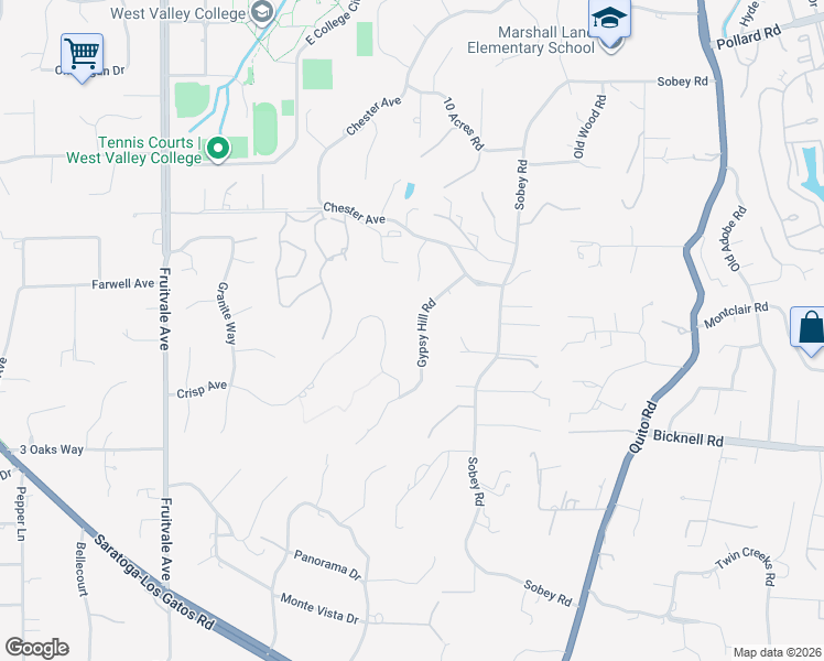 map of restaurants, bars, coffee shops, grocery stores, and more near 14801 Gypsy Hill Road in Saratoga