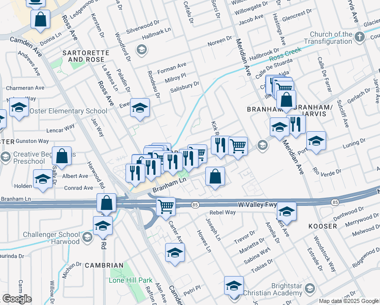 map of restaurants, bars, coffee shops, grocery stores, and more near 1680 Tupolo Drive in San Jose