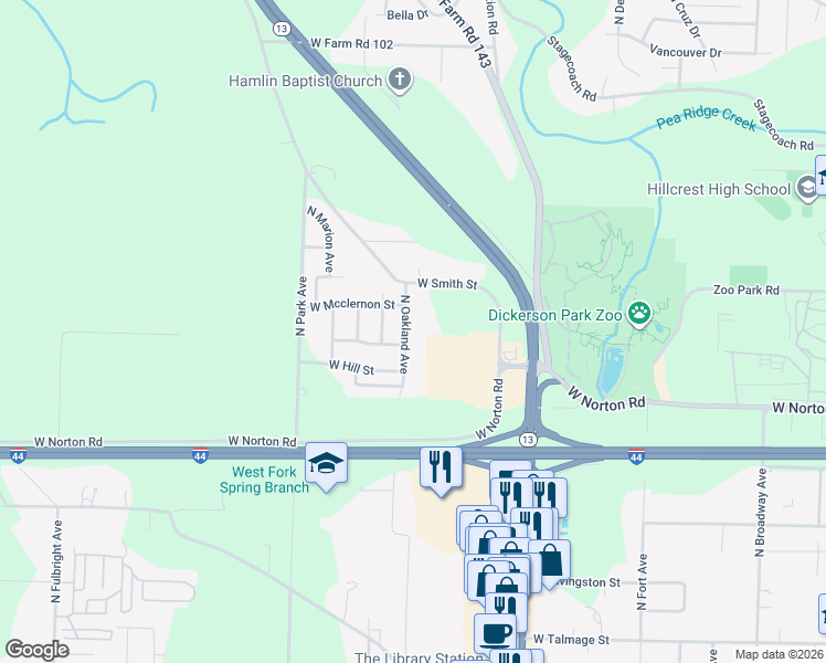 map of restaurants, bars, coffee shops, grocery stores, and more near 3108 North Oakland Avenue in Springfield