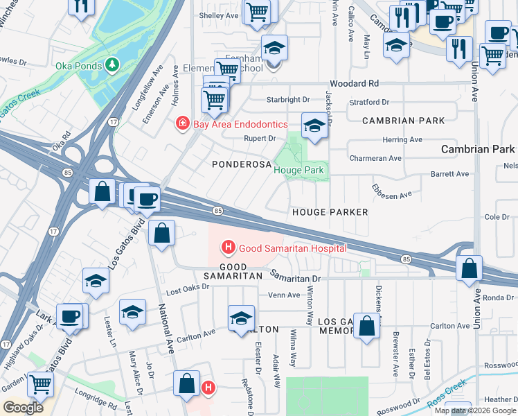 map of restaurants, bars, coffee shops, grocery stores, and more near 4066 Cranford Circle in San Jose