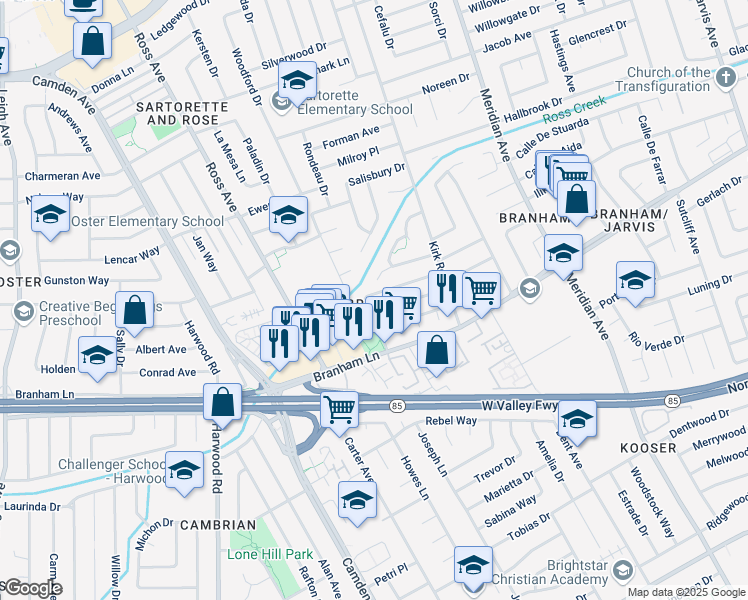 map of restaurants, bars, coffee shops, grocery stores, and more near 1680 Tupolo Drive in San Jose