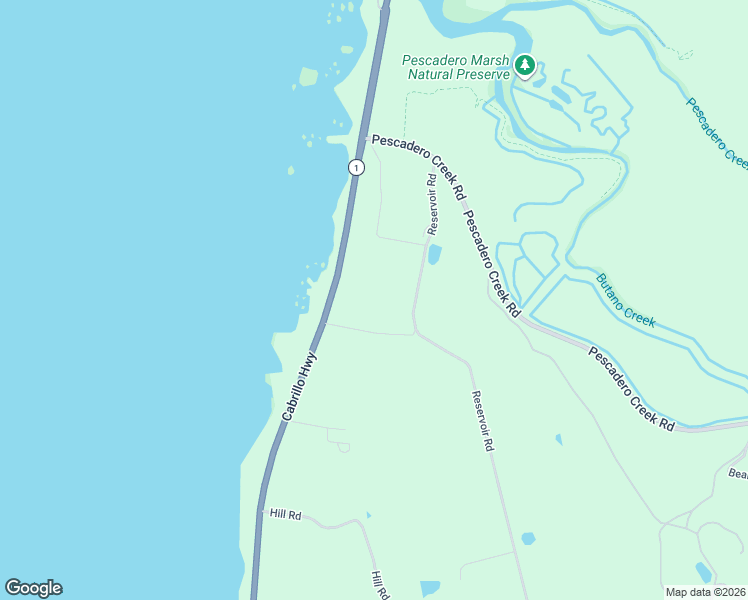 map of restaurants, bars, coffee shops, grocery stores, and more near 1055-1235 Reservoir Road in Pescadero