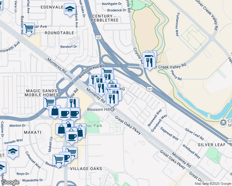 map of restaurants, bars, coffee shops, grocery stores, and more near 221 Ford Road in San Jose