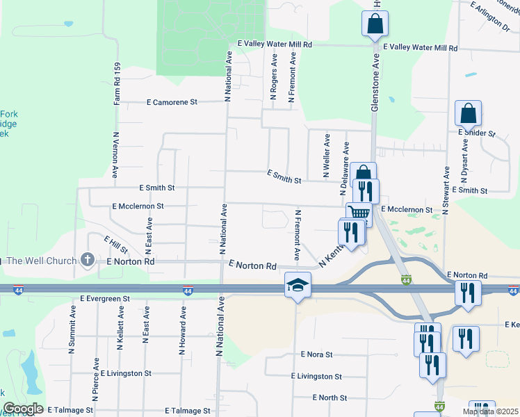 map of restaurants, bars, coffee shops, grocery stores, and more near 1264 East Mcclernon Street in Springfield