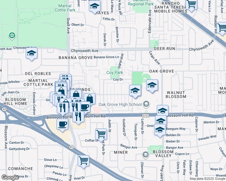 map of restaurants, bars, coffee shops, grocery stores, and more near 308 Tradewinds Drive in San Jose