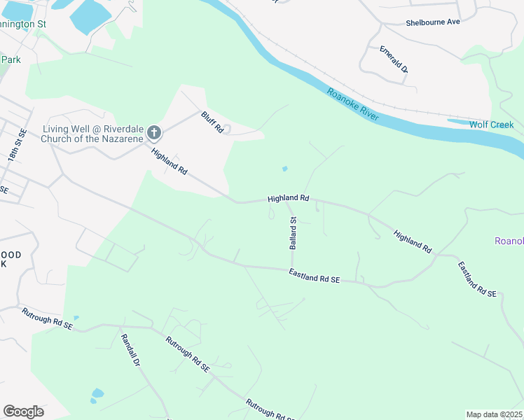 map of restaurants, bars, coffee shops, grocery stores, and more near 2485 Highland Road in Roanoke