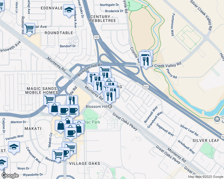 map of restaurants, bars, coffee shops, grocery stores, and more near 221 Ford Road in San Jose