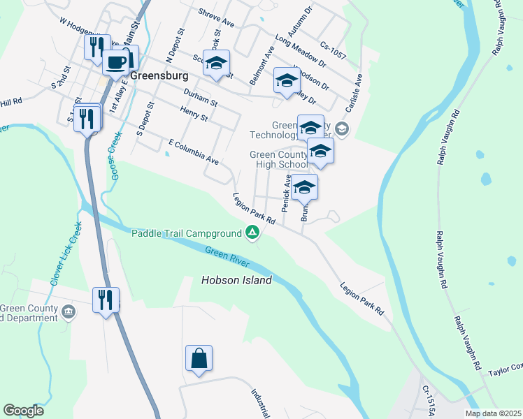 map of restaurants, bars, coffee shops, grocery stores, and more near 700-798 Legion Park Road in Greensburg