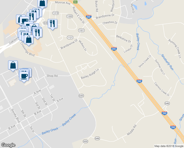 map of restaurants, bars, coffee shops, grocery stores, and more near 4701 Bailey Ridge Lane in Prince George
