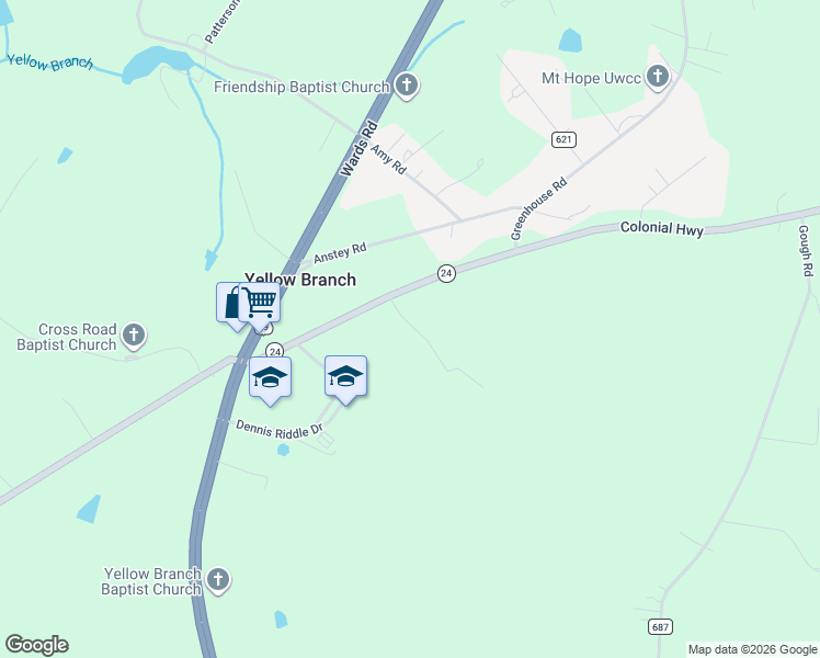 map of restaurants, bars, coffee shops, grocery stores, and more near 4025 Colonial Highway in Rustburg