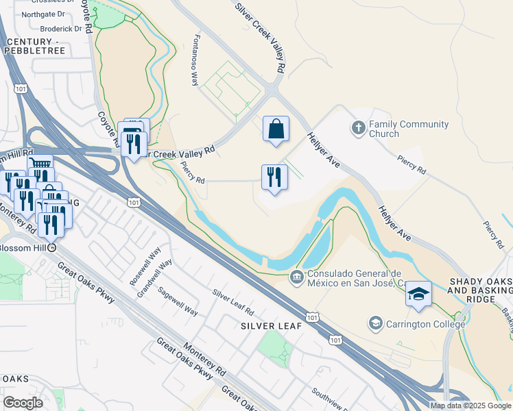 map of restaurants, bars, coffee shops, grocery stores, and more near 5941 Optical Court in San Jose