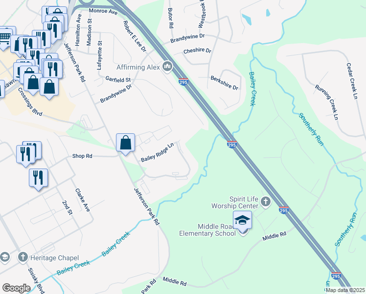 map of restaurants, bars, coffee shops, grocery stores, and more near 4601 Jefferson Pointe Lane in Prince George