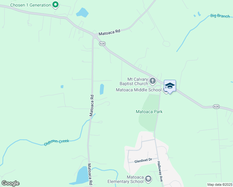 map of restaurants, bars, coffee shops, grocery stores, and more near 19511 Matoaca Road in Petersburg