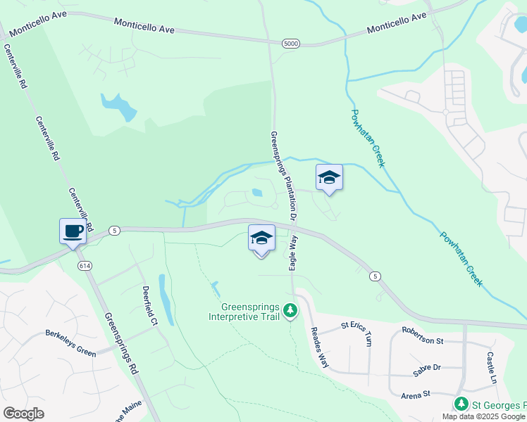 map of restaurants, bars, coffee shops, grocery stores, and more near 294 Shoal Creek in Williamsburg