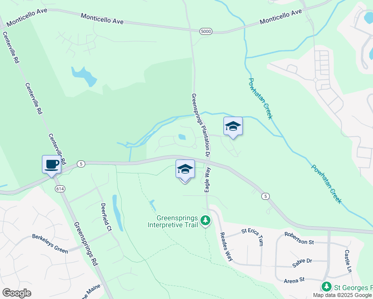 map of restaurants, bars, coffee shops, grocery stores, and more near 294 Shoal Creek in Williamsburg