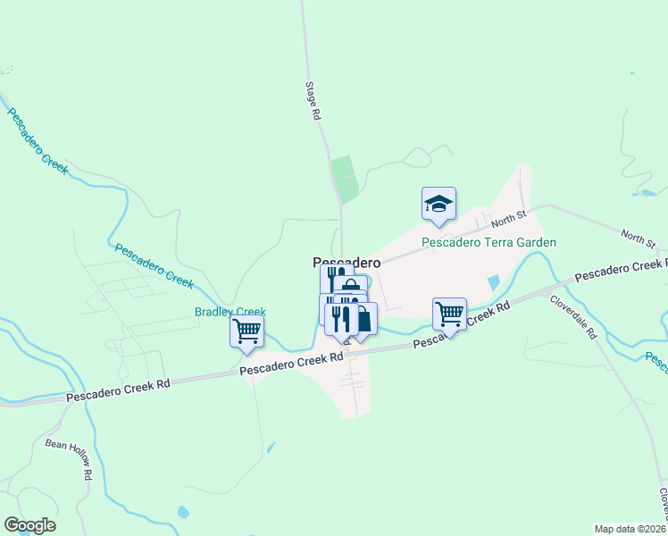 map of restaurants, bars, coffee shops, grocery stores, and more near in Pescadero