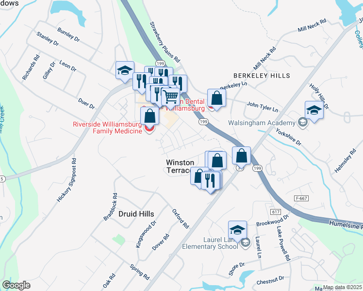 map of restaurants, bars, coffee shops, grocery stores, and more near 2301 Queens Path in Williamsburg