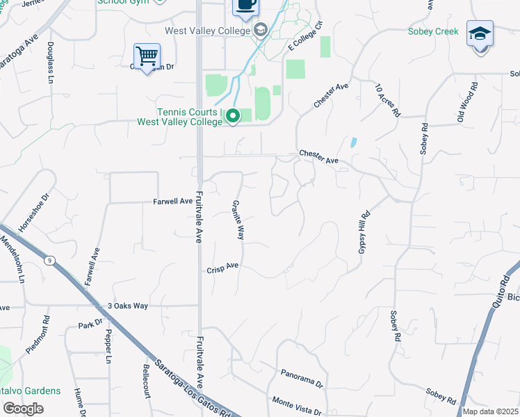 map of restaurants, bars, coffee shops, grocery stores, and more near 19305 Zinfandel Court in Saratoga