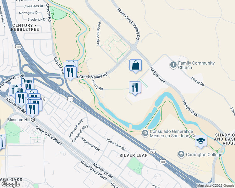 map of restaurants, bars, coffee shops, grocery stores, and more near 5901 Optical Court in San Jose