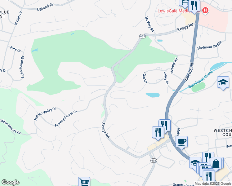 map of restaurants, bars, coffee shops, grocery stores, and more near 5898 Lakemont Drive in Cave Spring