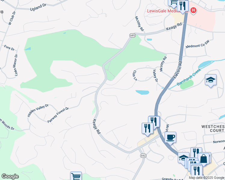 map of restaurants, bars, coffee shops, grocery stores, and more near 5880 Lakemont Drive in Cave Spring