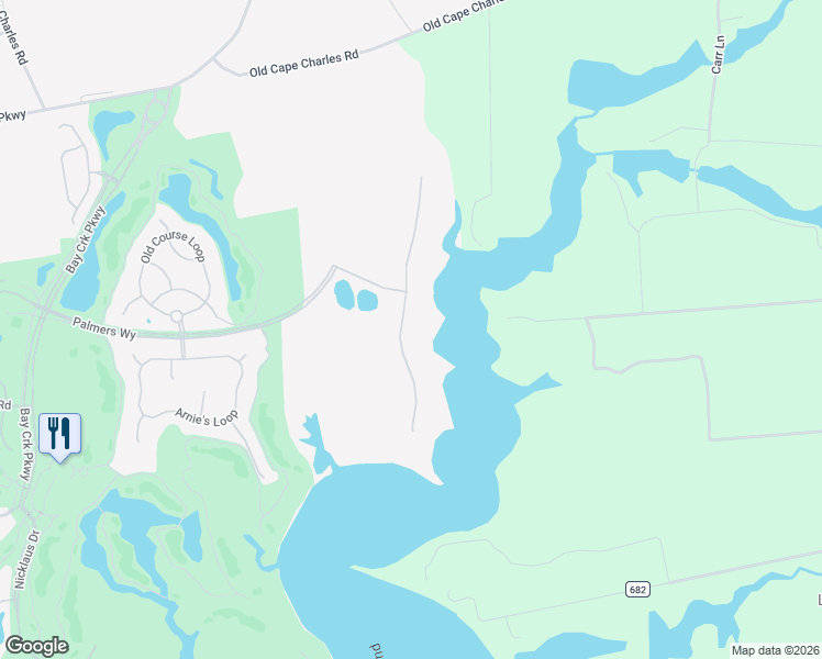 map of restaurants, bars, coffee shops, grocery stores, and more near 103 Creekside Lane in Cape Charles