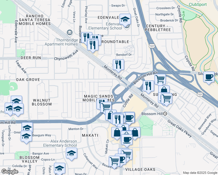 map of restaurants, bars, coffee shops, grocery stores, and more near 522 Florentine Drive in San Jose