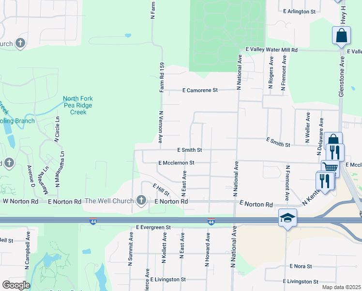 map of restaurants, bars, coffee shops, grocery stores, and more near 933 E Smith St in Springfield