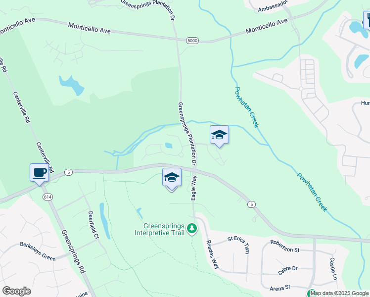 map of restaurants, bars, coffee shops, grocery stores, and more near 204 Shoal Creek in Williamsburg