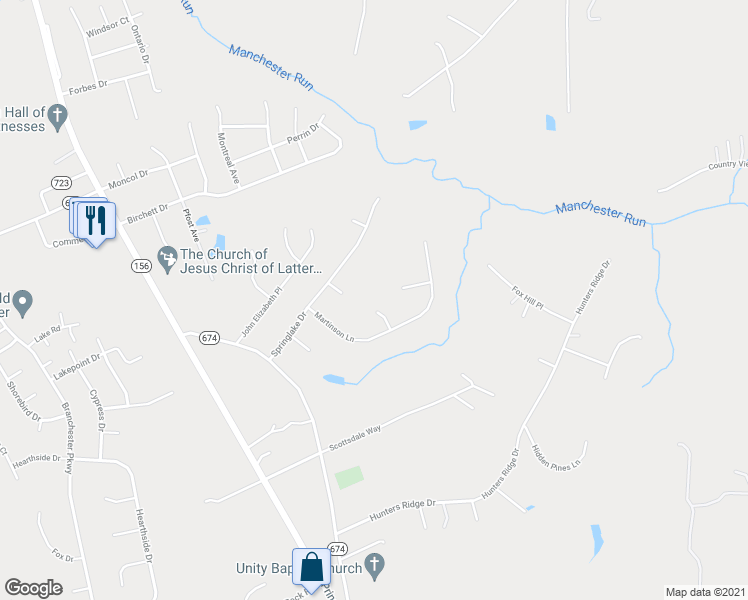 map of restaurants, bars, coffee shops, grocery stores, and more near 7513 Barksdale Court in Prince George