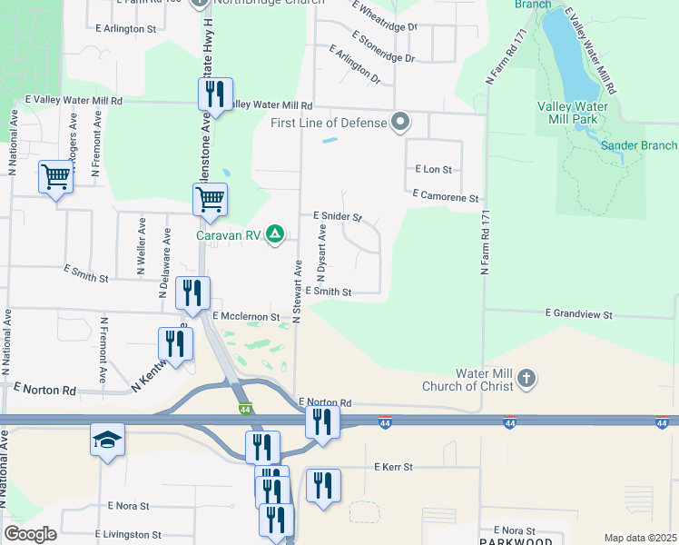 map of restaurants, bars, coffee shops, grocery stores, and more near 3229 North Greenview Place in Springfield