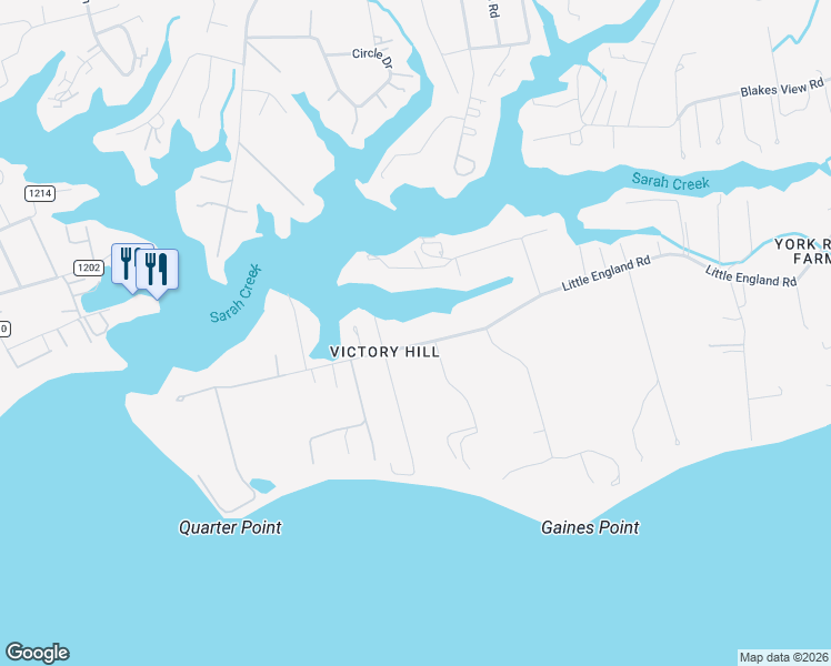 map of restaurants, bars, coffee shops, grocery stores, and more near 8237 Little England Road in Gloucester Point