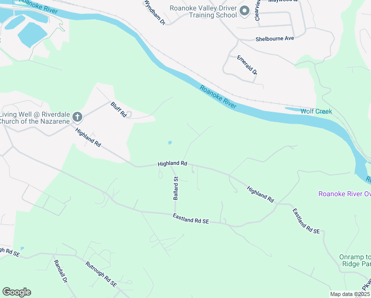map of restaurants, bars, coffee shops, grocery stores, and more near 2828 Huff Street in Roanoke