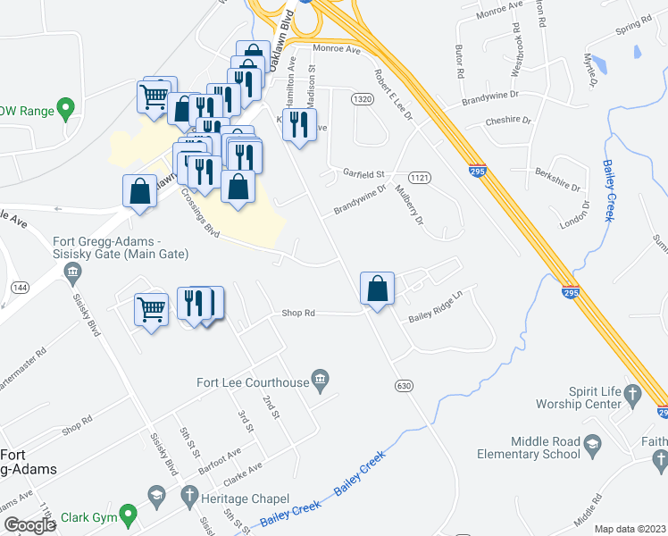 map of restaurants, bars, coffee shops, grocery stores, and more near 4114 Jefferson Park Road in Prince George