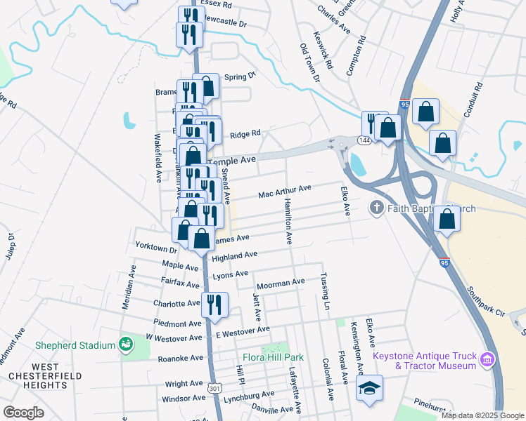 map of restaurants, bars, coffee shops, grocery stores, and more near 306 Walnut Avenue in Colonial Heights