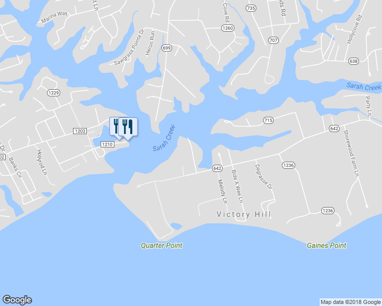 map of restaurants, bars, coffee shops, grocery stores, and more near 8103 Little England Road in Gloucester Point