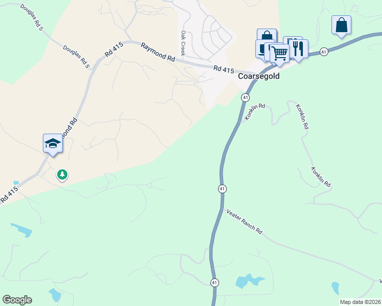 map of restaurants, bars, coffee shops, grocery stores, and more near Farmstead Road in Coarsegold