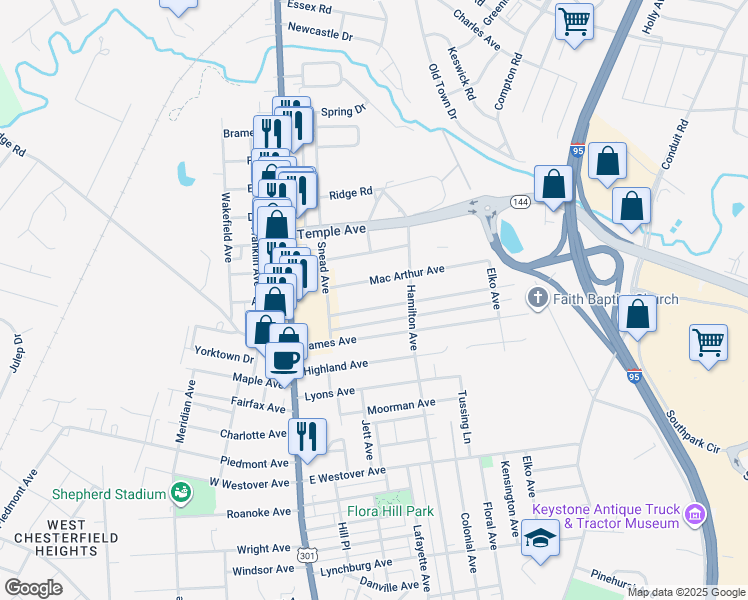 map of restaurants, bars, coffee shops, grocery stores, and more near 306 Walnut Avenue in Colonial Heights
