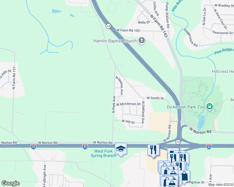 map of restaurants, bars, coffee shops, grocery stores, and more near 3155 North Hoffman Avenue in Springfield