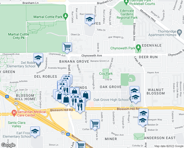 map of restaurants, bars, coffee shops, grocery stores, and more near 287 Tradewinds Drive in San Jose