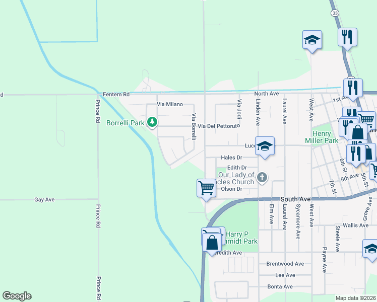 map of restaurants, bars, coffee shops, grocery stores, and more near 216 Via Sansosti in Gustine