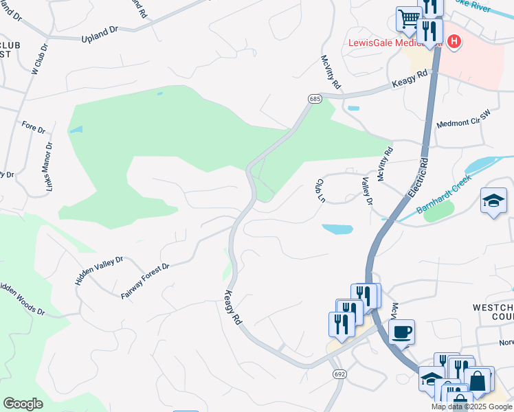 map of restaurants, bars, coffee shops, grocery stores, and more near 4440 Farmwood Drive in Cave Spring
